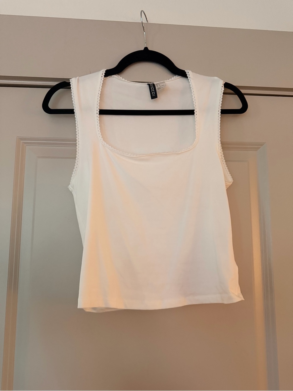 H&M White Square Neck Crochet-Trim Tank